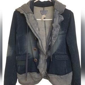 RARE! We the Free / Free People distressed soft jean denim cotton hooded blaze…